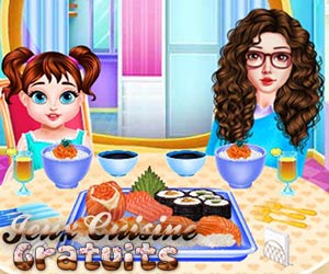 Jeux de Maman apprenant à sa fille à cuisiner des sushis