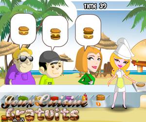 Jeux de cuisine des burgers à la plage